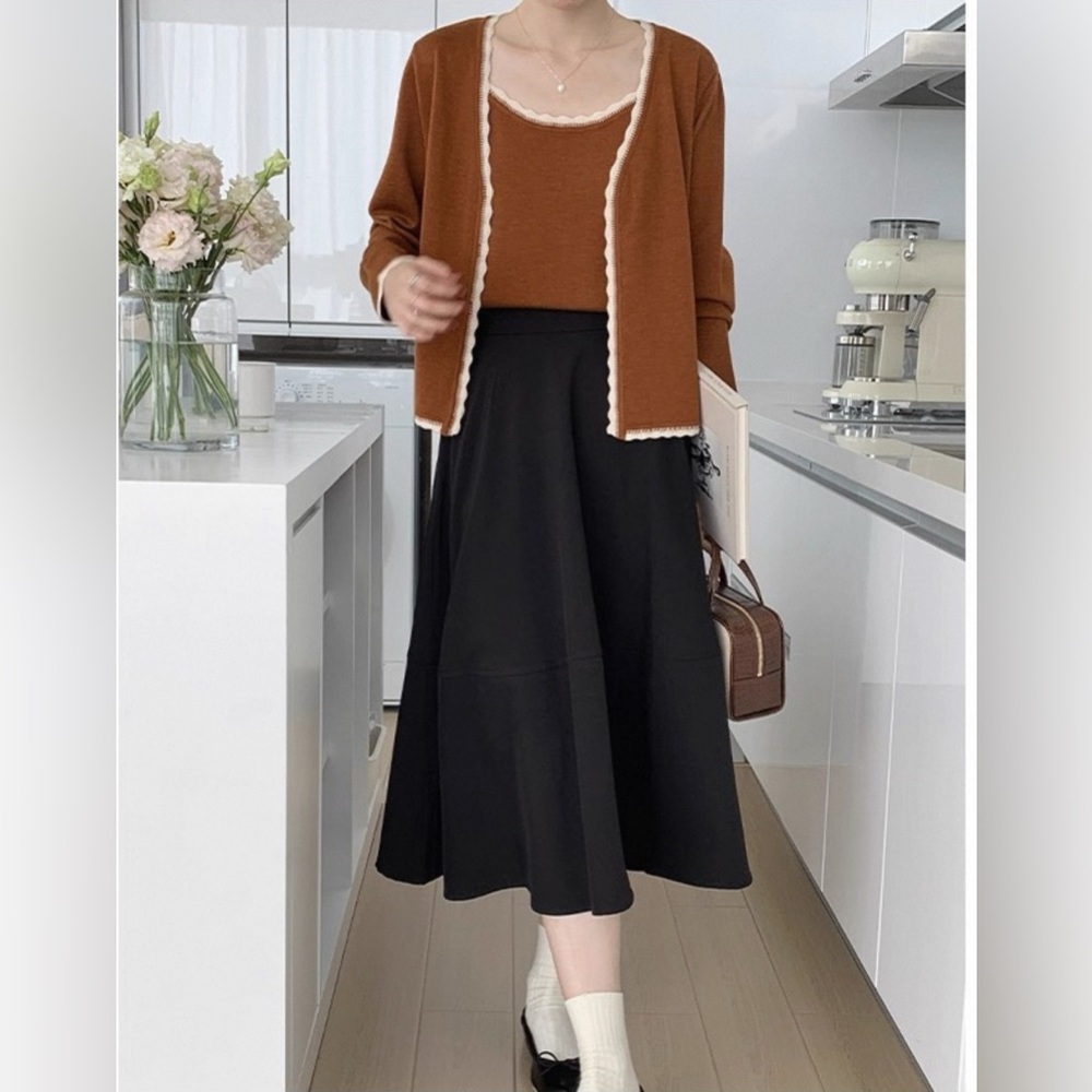 Contrast Trim Knit Cardigan & Tank Two Piece Set